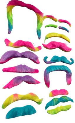 Imagem de Kit Bigodes falso Coloridos de Pelúcia + Sobrancelhas