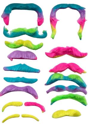 Imagem de Kit Bigodes falso Coloridos de Pelúcia + Sobrancelhas