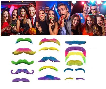 Imagem de Kit Bigodes falso Coloridos de Pelúcia + Sobrancelhas