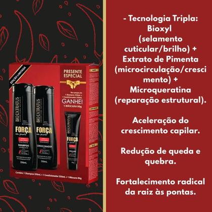 Imagem de Kit Bio Extratus Força Com Pimenta Shampoo + Cond + Máscara