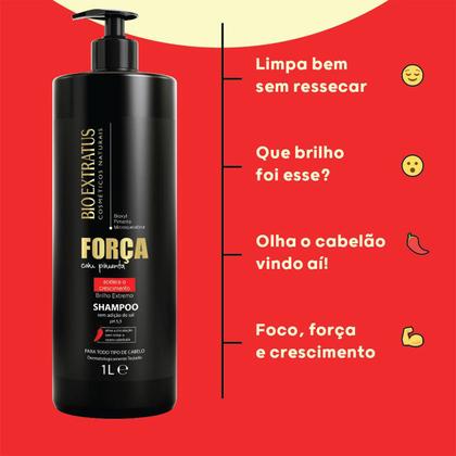 Imagem de Kit Bio Extratus Força Com Pimenta Shampoo Litro e Máscara P (2 produtos)