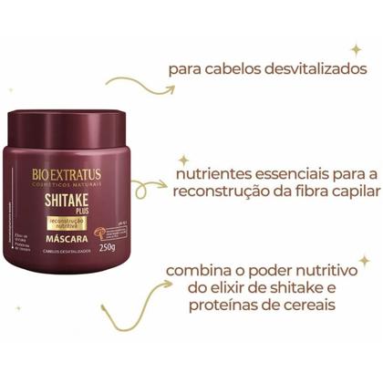 Imagem de Kit Bio Extratus Shitake Plus Sh 350ml + Cond 350ml + Másc 250g + Elixir 100ml