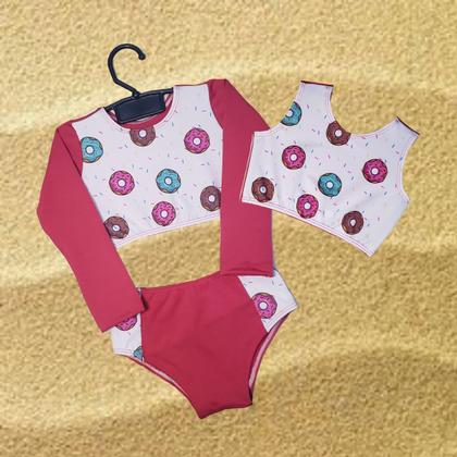 Imagem de Kit Biquíni Infantil/Juvenil manga longa e top rosquinhas
