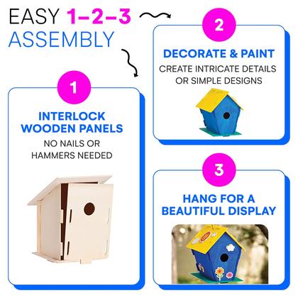 Imagem de Kit Birdhouse de madeira Neliblu 12 DIY com tintas e pincéis para crianças