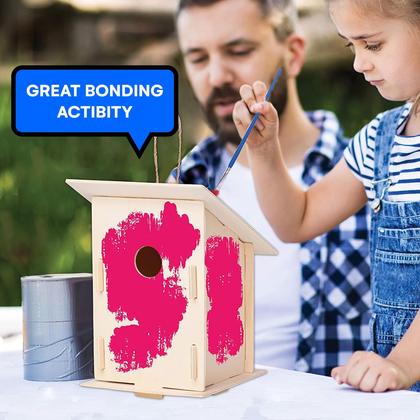 Imagem de Kit Birdhouse de madeira Neliblu 12 DIY com tintas e pincéis para crianças