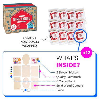 Imagem de Kit Birdhouse de madeira Neliblu 12 DIY com tintas e pincéis para crianças