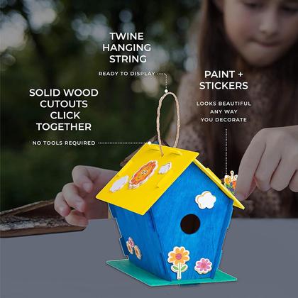 Imagem de Kit Birdhouse de madeira Neliblu 12 DIY com tintas e pincéis para crianças