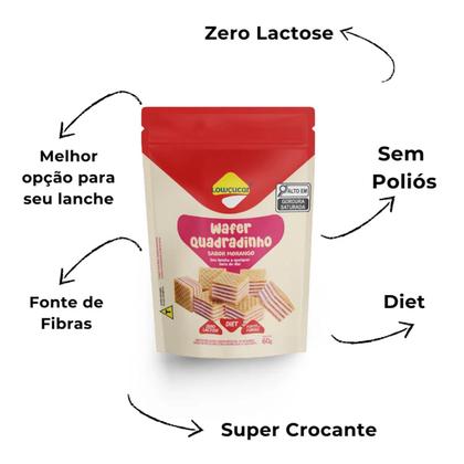 Imagem de Kit Biscoito Wafer Quadradinho Diet Zero Lactose Morango - Lowçúcar 3 Unidades 60g