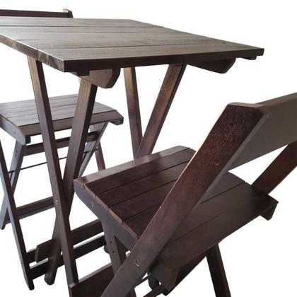 Imagem de Kit Bistrô com 4 Banquetas Dobrável de Madeira para churrasqueira Ismalu