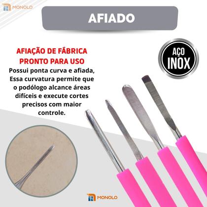 Imagem de Kit Bisturi Podólogo 206 208 214 254 Silicone Desencravar Unha Encravada Manicure Removedor Cutícula Aço Inox Monolo