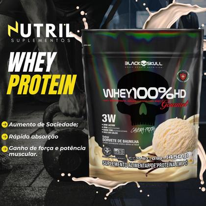 Imagem de Kit Black Skull - Creatina Monohidratada Turbo 150g + Termogênico Thermo Flame 60 caps + Whey 100% HD REFIL Gourmet 450g - Força Ganho de Massa Magra