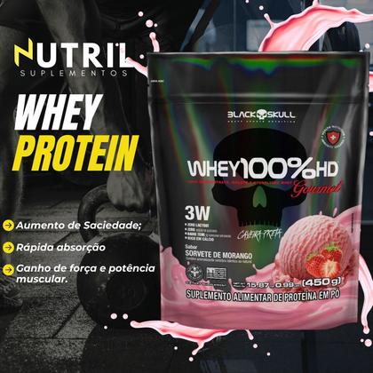 Imagem de Kit Black Skull - Creatina Monohidratada Turbo 150g + Termogênico Thermo Flame 60 caps + Whey 100% HD REFIL Gourmet 450g - Força Ganho de Massa Magra