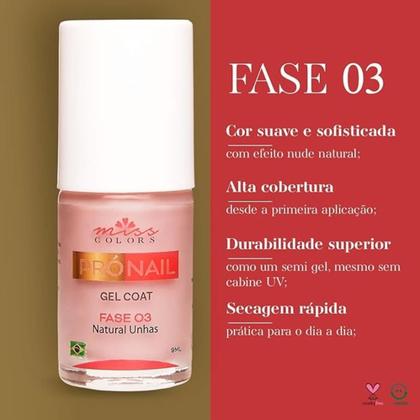 Imagem de Kit Blindagem de Unhas Pró Nail Miss Colors  Fase 1 e Fase 2 + Fase 3 Gel Coat Nude  Fortalecedor com Fibras de Nylon
