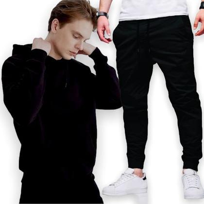 Imagem de Kit Blusa Moletom Flanelada + Calça Jogger Jeans Masculino Liso 25