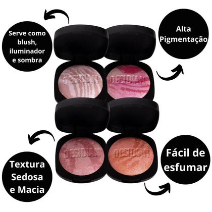 Imagem de Kit Blush Multifuncional Ruby Rose Obsidian Carved In Marble Com 4 10,5g