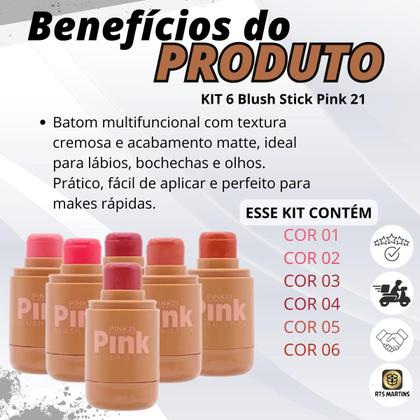 Imagem de Kit Blush Stick Cremoso Pink 21 Pigmentação Multifuncional