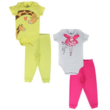 Imagem de Kit Body 6 Peças de Roupas para Bebê Menina 3 Body Curto 3 Calça Mijão Kit 3 Conjuntos Body