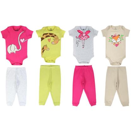 Imagem de Kit Body 6 Peças de Roupas para Bebê Menina 3 Body Curto 3 Calça Mijão Kit 3 Conjuntos Body