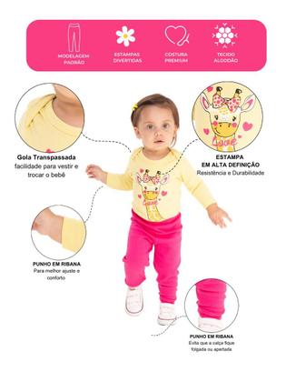 Imagem de Kit Body 6 Peças de Roupas para Bebê Menina 3 Body longo 3 Calça Mijão Kit 3 Conjuntos Body