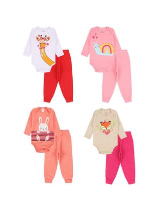 Imagem de Kit Body 6 Peças de Roupas para Bebê Menina 3 Body longo 3 Calça Mijão Kit 3 Conjuntos Body