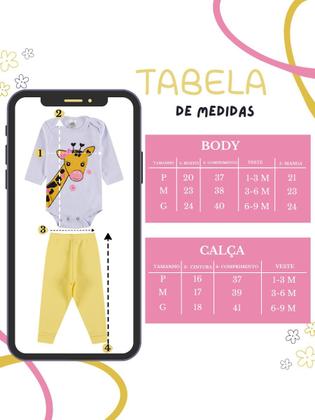 Imagem de Kit Body 6 Peças de Roupas para Bebê Menina 3 Body longo 3 Calça Mijão Kit 3 Conjuntos Body