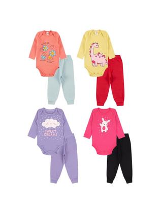 Imagem de Kit Body 6 Peças de Roupas para Bebê Menina 3 Body longo 3 Calça Mijão Kit 3 Conjuntos Body