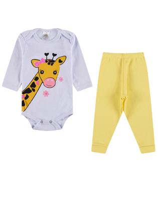 Imagem de Kit Body 6 Peças de Roupas para Bebê Menina 3 Body longo 3 Calça Mijão Kit 3 Conjuntos Body