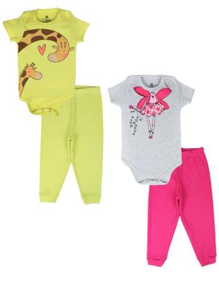 Imagem de Kit Body 8 Peças de Roupas para Bebê Menina 4 Body longo 4 Calça Mijão Kit 4 Conjuntos Body