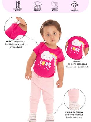 Imagem de Kit Body 8 Peças de Roupas para Bebê Menina 4 Body longo 4 Calça Mijão Kit 4 Conjuntos Body