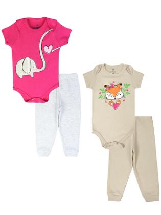Imagem de Kit Body 8 Peças de Roupas para Bebê Menina 4 Body longo 4 Calça Mijão Kit 4 Conjuntos Body