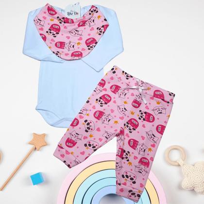 Imagem de Kit body bebê com calça e bandana babador like on panda branco rn ao g