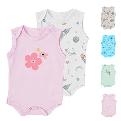 Imagem de Kit Body Bebê Manga Curta Regata Macacão Curto 3 Pçs Algodão