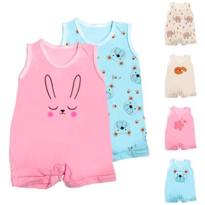 Imagem de Kit Body Bebê Manga Curta Regata Macacão Curto 3 Pçs Algodão