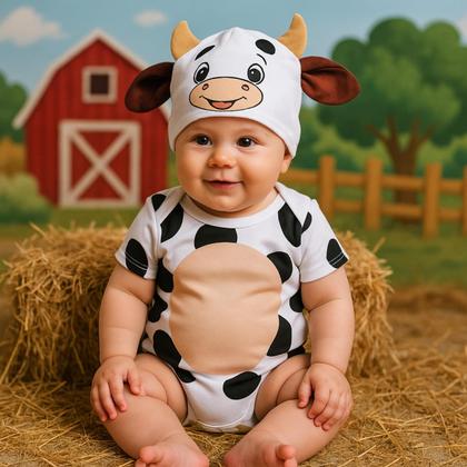 Imagem de Kit Body Bebê Menino Temático Fazendinha Bezerrinho Com Touca Mesversário