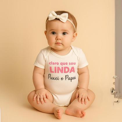 Imagem de Kit Body Bebe Pai Com Saia Rosa Bigode Linda Puxei o Papai