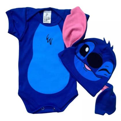 Imagem de Kit Body Bebê Temático de Algodão Lilo & Stitch Com Touca Para Mesversário