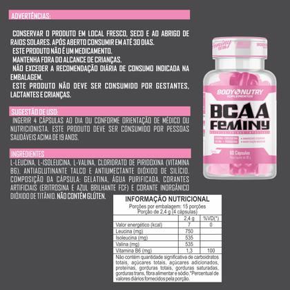 Kit Body Nutry BCAA Feminy 60 Cápsulas + Testo 60 Cápsulas - Suplementos com Aminoácidos, Vitaminas e Minerais Essenciais para Sua Rotina Imagem de Kit Body Nutry BCAA Feminy 60 Cápsulas + Testo 60 Cápsulas - Suplementos com Aminoácidos, Vitaminas e Minerais Essenciais para Sua Rotina