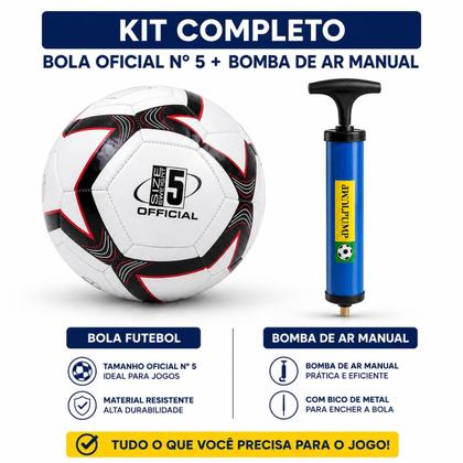 Imagem de Kit Bola Futebol Campo Capotao Tamanho Oficial Numero 5 E Bomba De Ar Manual Com Bico