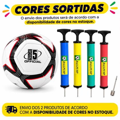 Imagem de Kit Bola Futebol Campo Capotao Tamanho Oficial Numero 5 E Bomba De Ar Manual Com Bico