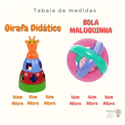 Imagem de Kit Bola Maluquinha Chocalho Mordedor+Girafa Empilhar Didático Bebê Criança