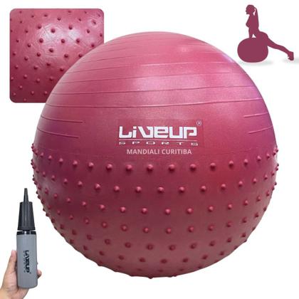 Imagem de Kit Bola Suica 65cm de Pilates Textura Cravo Massage Ball + Mini Bomba + Arco Anel 38cm Cinza Liveup Sports