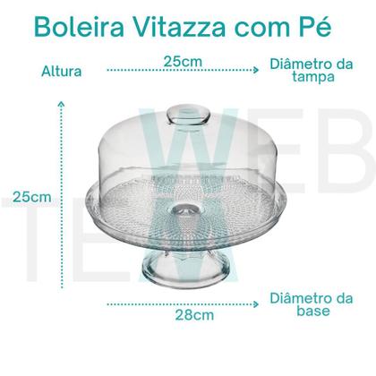 Imagem de Kit Boleira com Pé Vitazza Prato 28cm para Bolo e Queijeira Petit Poa de Vidro para Mesa Posta, Praticidade Sustentável, Organização e Decoração