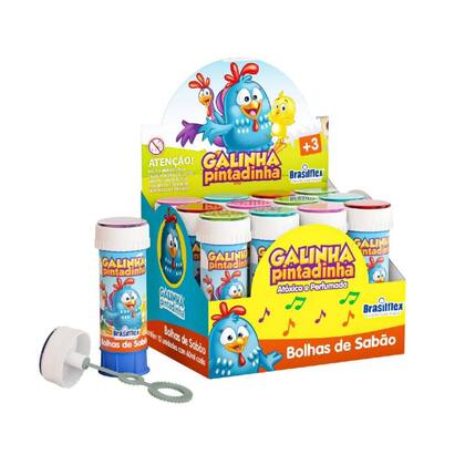 Imagem de Kit Bolha de sabão Galinha Pintadinha com 12 unidades + Refil 1 litro, atóxico e perfumada