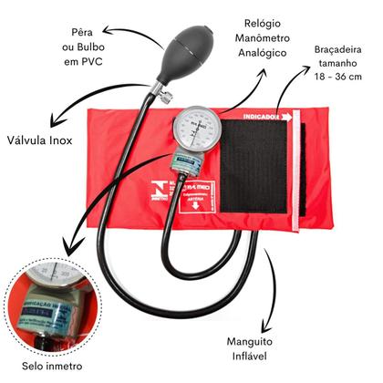 Imagem de Kit Bolsa Aparelho de Pressão Esfigmomanômetro Esteto Medidor Completo Incoterm