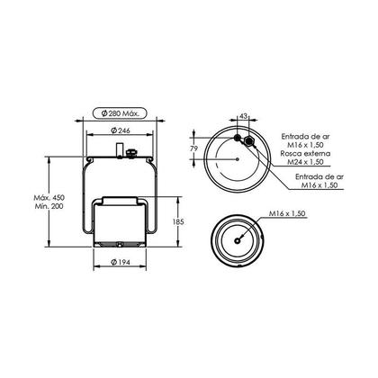 Imagem de Kit Bolsa Ar Suspensao Eixo Mb Axor Actros 2016 Completa C/S