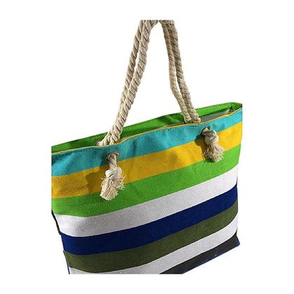 Imagem de Kit Bolsa de Praia e Viseira Listrada Verde Listras Barata Colorida Viagem Verão