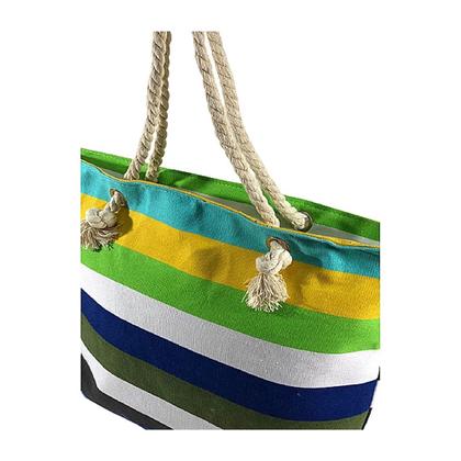 Imagem de Kit Bolsa de Praia e Viseira Listrada Verde Listras Barata Colorida Viagem Verão