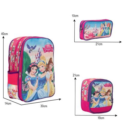 Imagem de Kit Bolsa Escolar Infantil Princesas Creche Passeio Cor Rosa