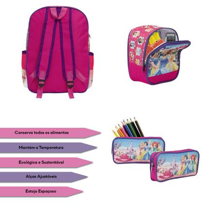 Imagem de Kit Bolsa Escolar Infantil Princesas Creche Passeio Cor Rosa