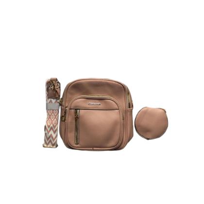 Imagem de Kit Bolsa Feminina Transversal De Couro De Moda Com 3 Divisorias + Porta Moeda